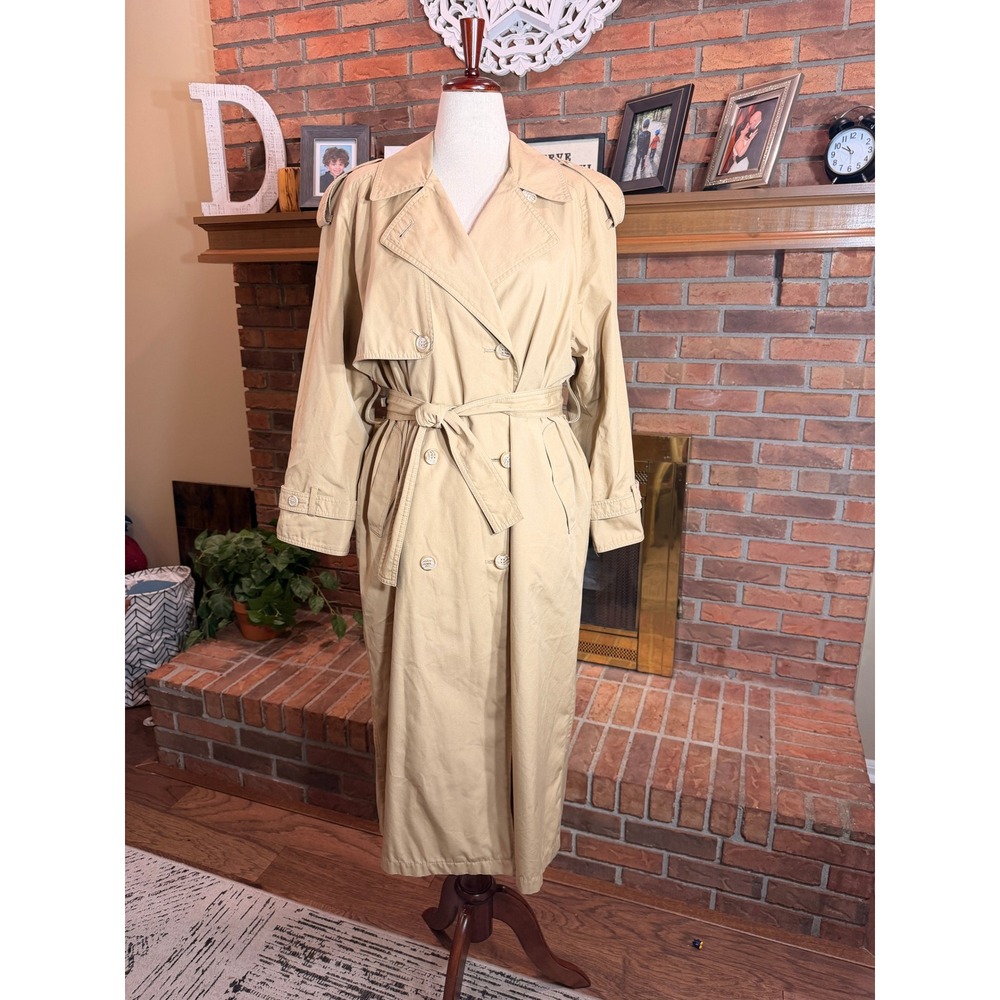 Towne by London Fog Trench Coat Womens Tan Vintage 80s Belted Khaki 12 REG